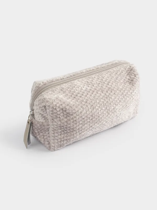 Cosmetic bag, 20x10 cm, chenille / lurex, beige, Chenill, image-2