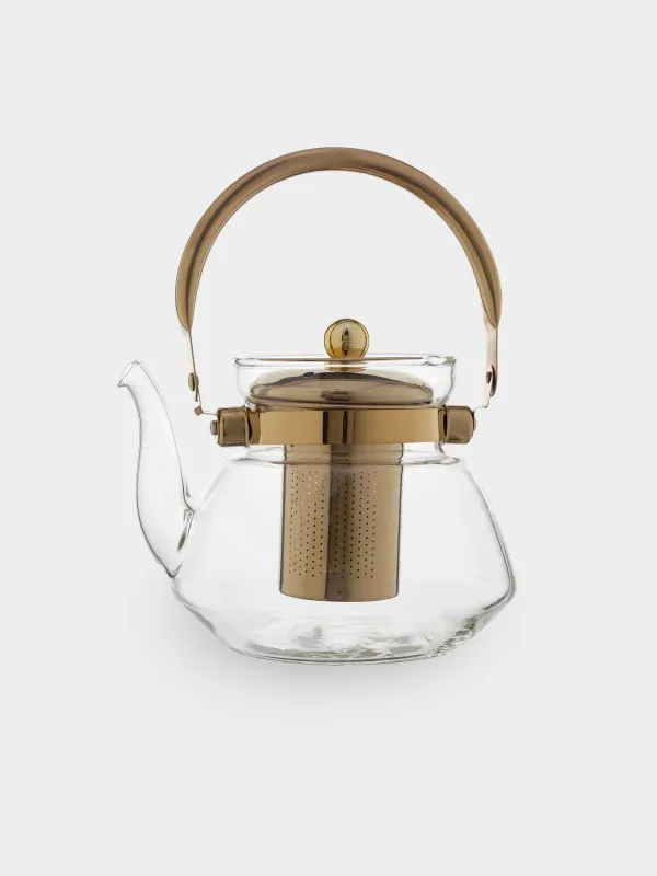 Teapot, 1,3 l, B/steel glass, golden, Classic gold, image-1