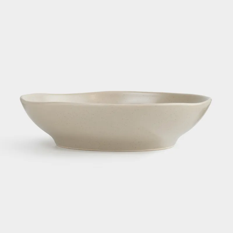 Salad bowl, 22x6 cm, 800 ml, ceramic, beige, Crumpled effect, Crumple creme