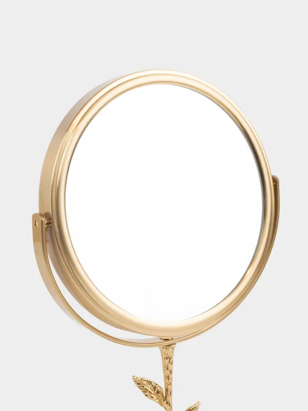 Table mirror, 30x18/15 cm, double-sided, on a leg, metal, round, gold, Freya, image-2