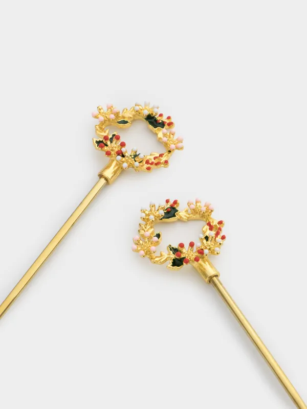 Dessert spoon, 15 cm, 2 pcs, steel, golden, Wreath, Christmas miracle, image-1