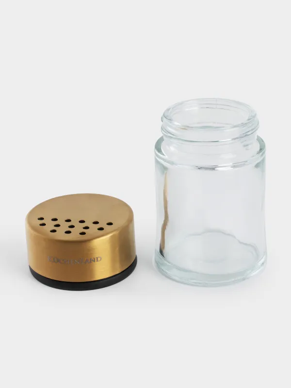Spice container, 9 cm, with large holes, glass / steel, golden, Classic gold, image-4