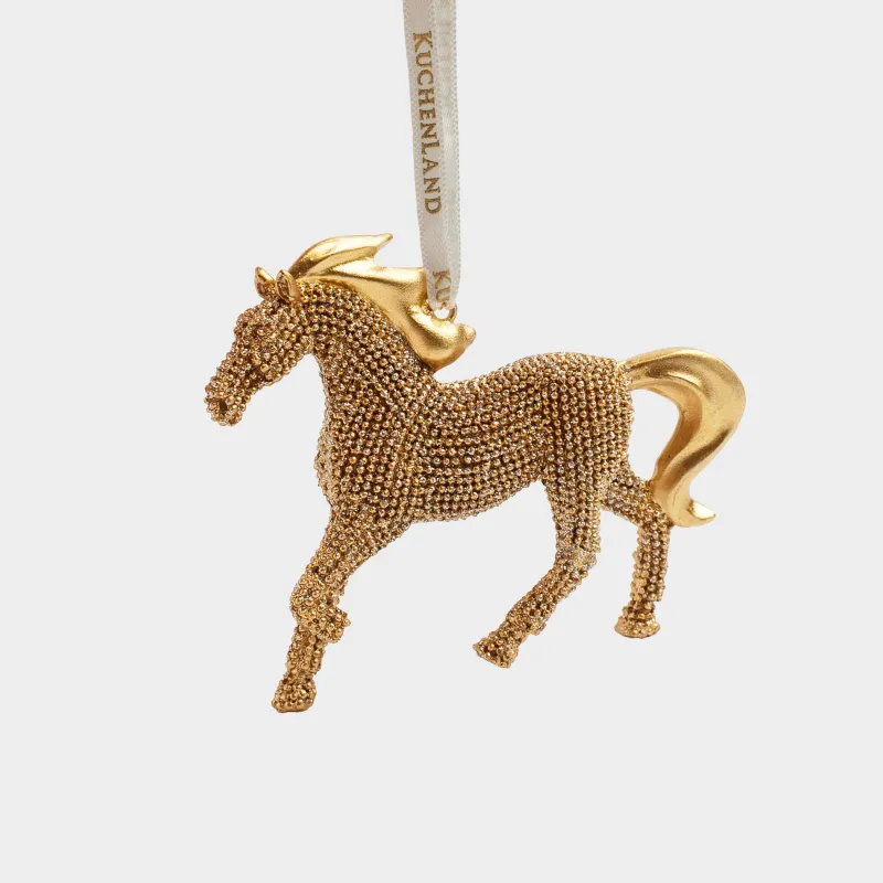 Christmas tree toy, 9 cm, polyresin, golden, Horse, Figure christmas