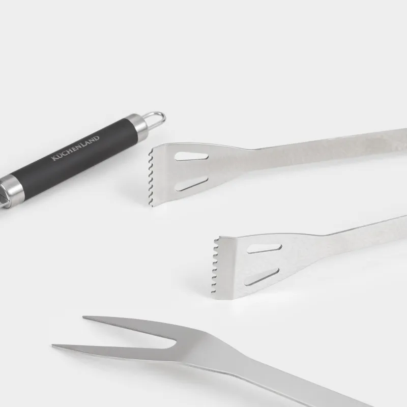 BBQ set, 3 items, in leather case, steel / plastic / eco-leather, BBQ, image-3