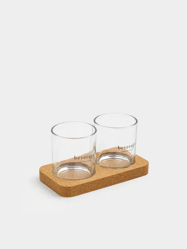 Glass, 13 cm, 300 ml, 2 pcs, on a stand, glass / cork, Beverage, Clear cork, image-1
