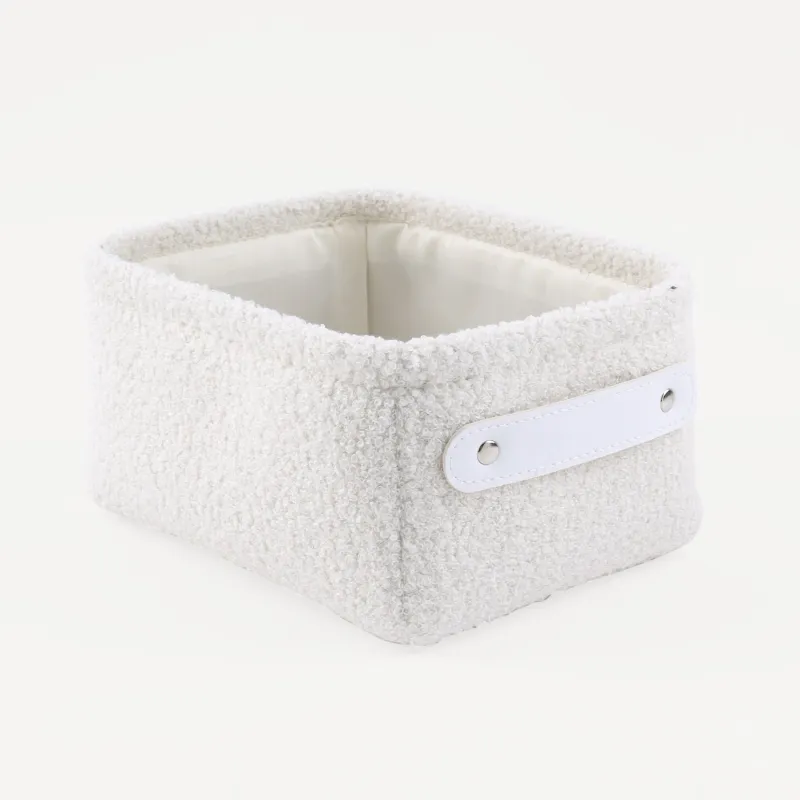 Storage basket, 22x17x11 cm, with handles, boucle, rectangular, milk, Boucle, image-1