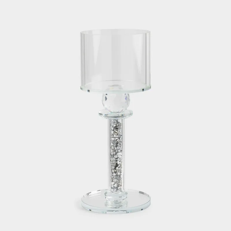 Candlestick, 25 cm, for a cylindrical candle, on a leg, crystal glass / resin, Lux crystal