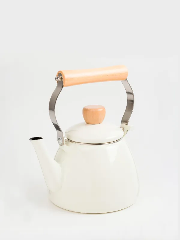 Teapot, 1.4 l, metal enamel/wood, milk, Nostalgia, image-1