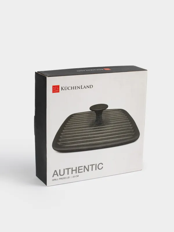 Grill press cover, 23 cm, cast iron, square, Black, Authentic, image-8