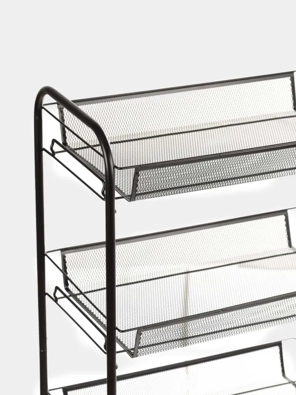 Bookcase, 4-tier, 44x26x83 cm, on wheels, metal, black, Compact black, image-3