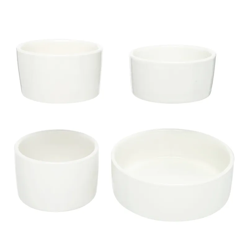 Snack set, 4 pcs, on a stand, ceramic / bamboo, white, round bowls, Bamboo, image-1