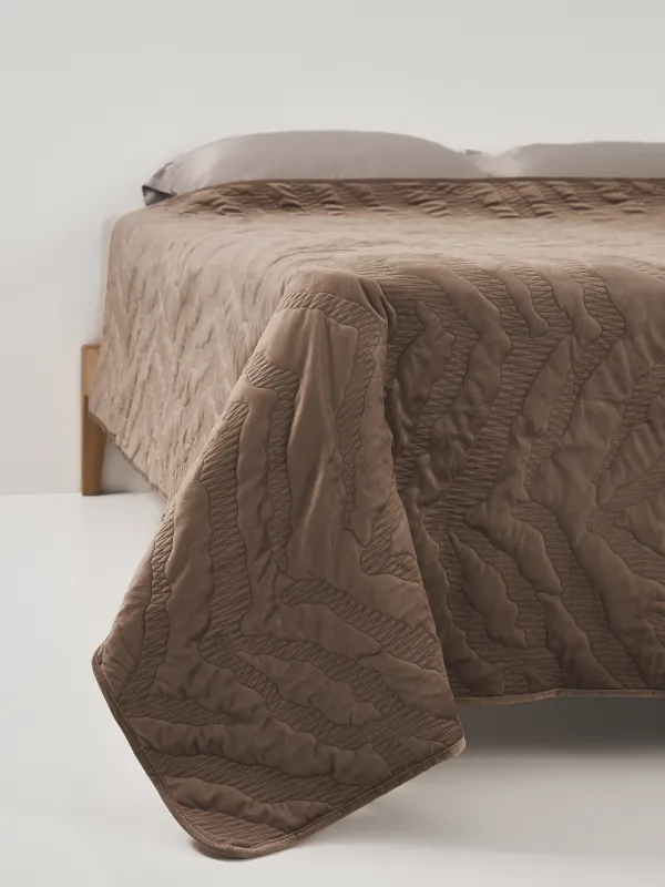 Bedspread, 220x240 cm, quilted, velvet/microfiber, brown, Stitch velvet, image-5