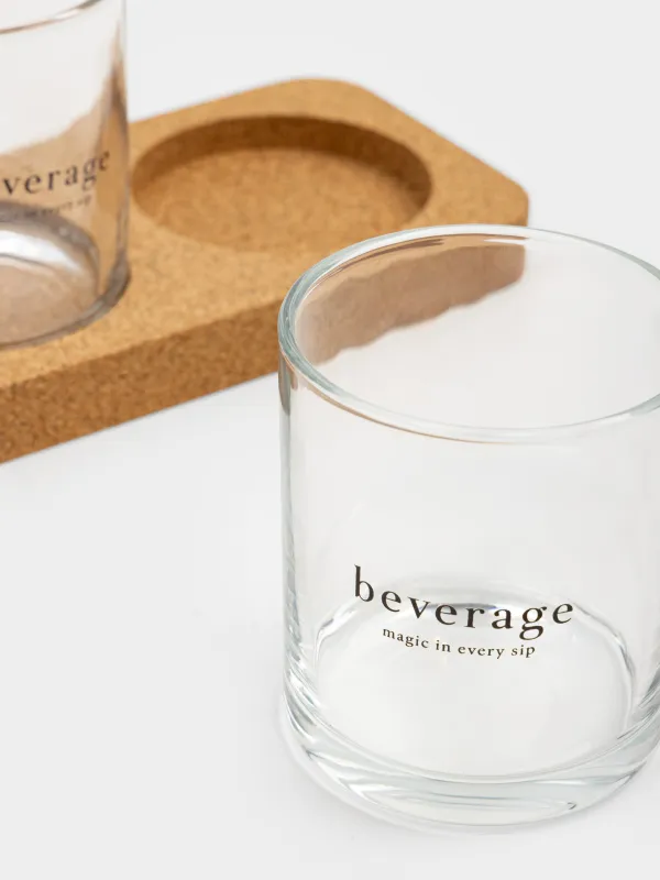 Glass, 13 cm, 300 ml, 2 pcs, on a stand, glass / cork, Beverage, Clear cork, image-3