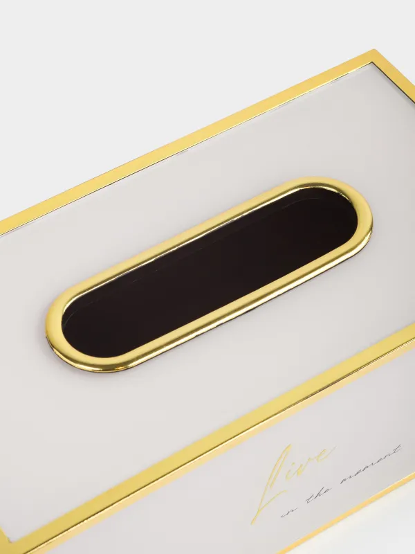 Paper napkin box, 24x13 cm, plastic / glass, milky gold, Live, Fardella, image-5