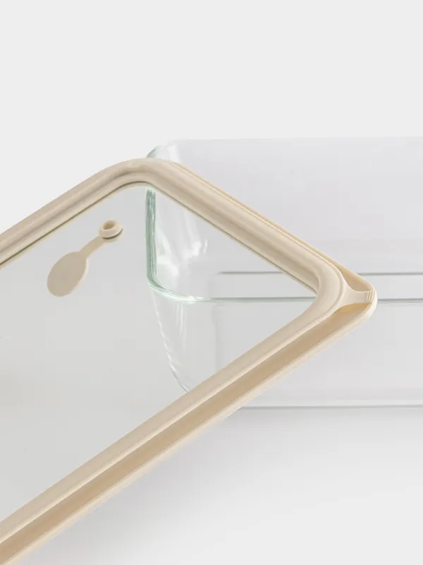 Container, 1,4 l, with valve, glass T / silicone, rectangular, beige, Verre, image-2