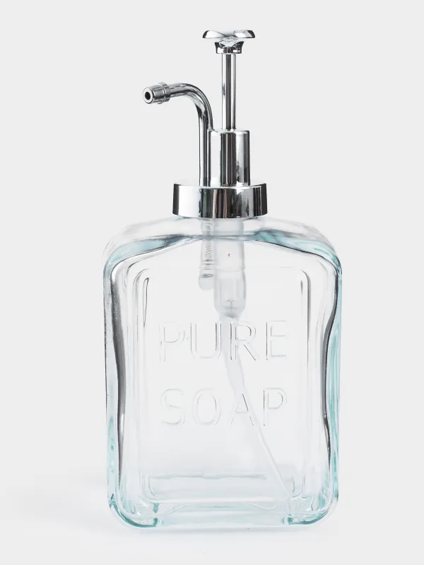 Liquid soap dispenser, 550 ml, glass / plastic, silver, Pure soap, Clear title, image-0