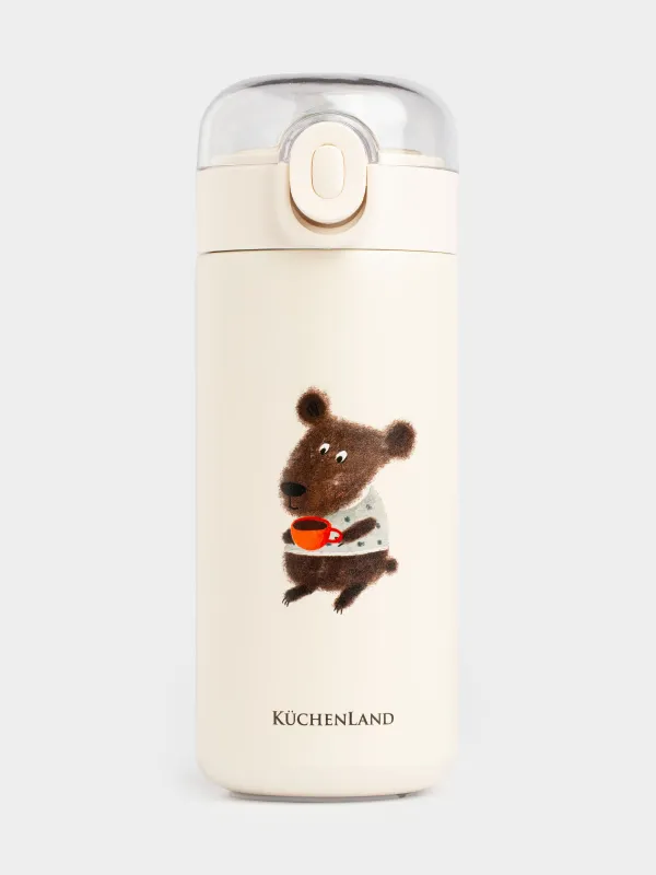Children's thermos flask, 320 ml, with tube, steel / plastic, beige, DESIGN, Cute vessel, image-1