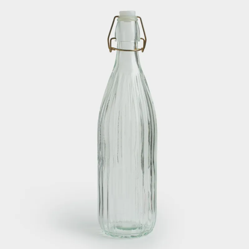 Oil or vinegar bottle, 1 l, with clip, glass R / metal, Ribby gold