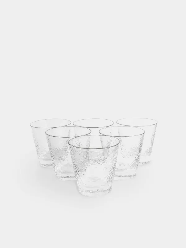 Drinking glass, 10 cm, 270 ml, 6 pcs, glass, with silver edging, Ripply silver, image-1