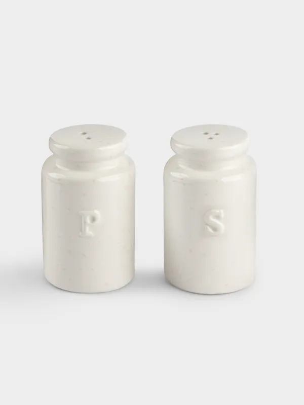 Salt and pepper set, 8 cm, ceramic, milky beige, speckled, Ceramo speckled, image-0