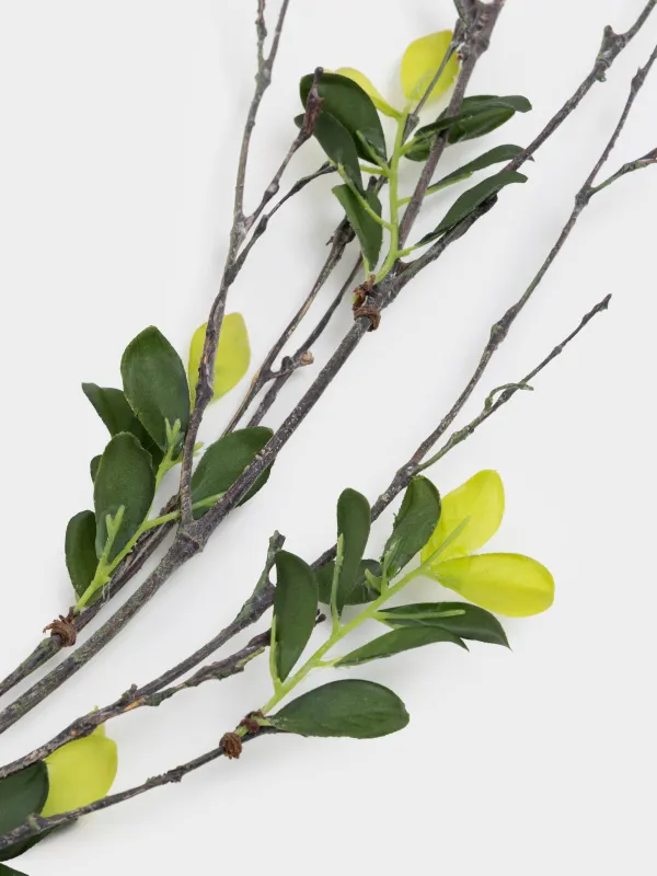 Decorative branch, 1.3 m, plastic / polyester, Yellow flowers, Leaves decor, image-1