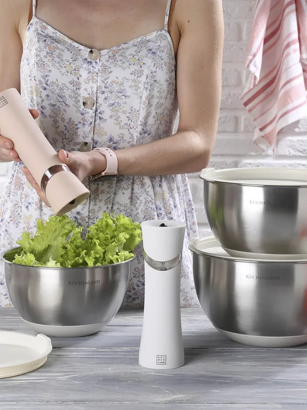 A bowl, 2,5/3/4,5 l, 3 pcs, with lid, anti-slip bottom, steel / plastic, beige, Terra , image-2