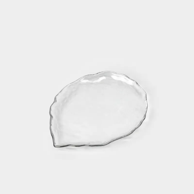 Dish, 25x21 cm, glass, with silver edging, Petal, Nautilus silver