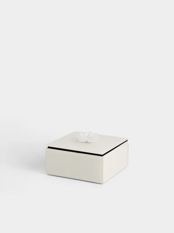 Jewelry box, 12x6 cm, glass, mirror, beige, Flower, Glossy color, image-0