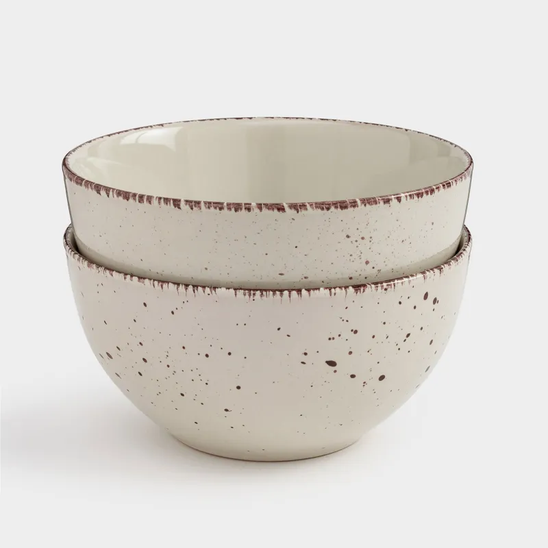 Soup plate, 14x7 cm, 2 pieces, ceramic, beige, speckled, Speckled