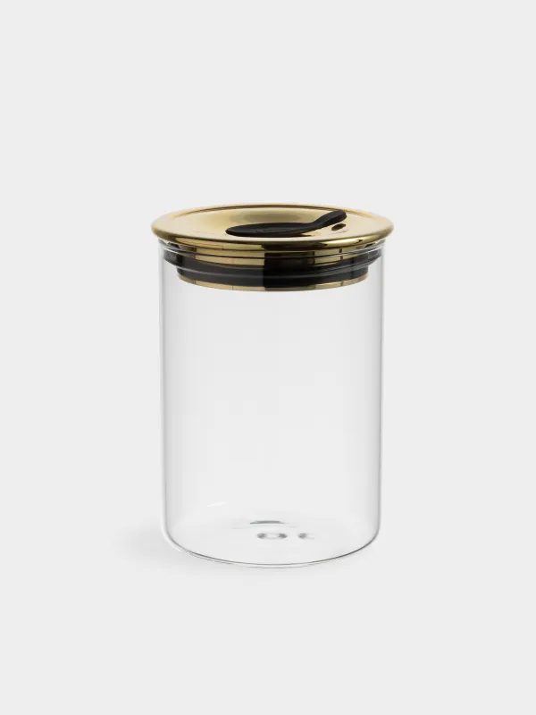 Bulk products jar, 750 ml, glass B / plastic, Golden lid, Classic gold, image-0