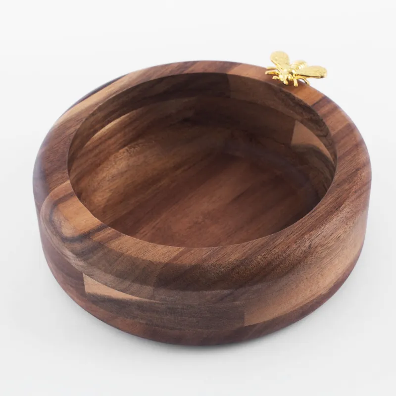 Decorative dish, 19 cm, wood/metal, Bee, Honey, image-1