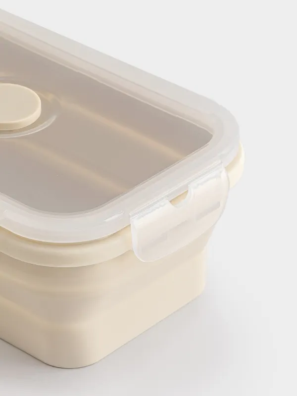 Container, 540 ml, foldable, with clips, Silicone / plastic, beige, Portable, image-2