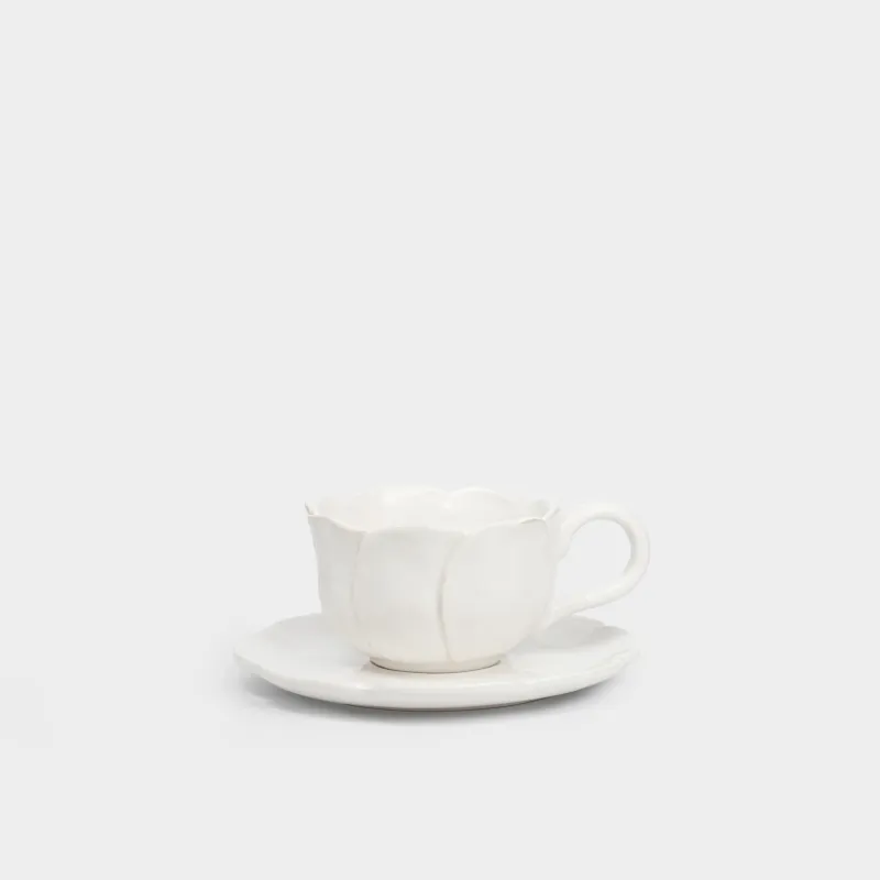 Tea pair, 1 person, 2 items, 420 ml, ceramic, milky beige, Flower, Bloome