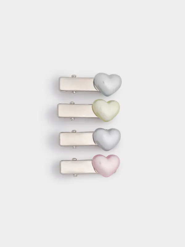Hair clip, 3 cm, 4 pcs, for children, metal / plastic, mix, Heart, Hairstyle, image-0
