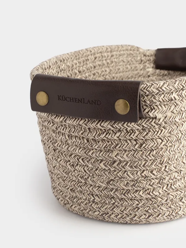 Storage basket, 29x21x14 cm, with handles, cotton / polyester, oval, Brown, Twine, image-3