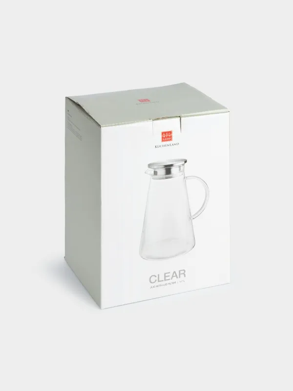 Jug, 1,7 l, with filter cover, glass B / steel, Clear, image-6