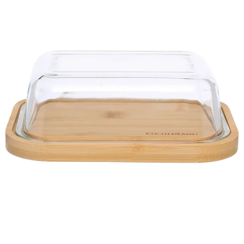 Butter dish, 18 cm, bamboo / glass, rectangular, Home made, image-0