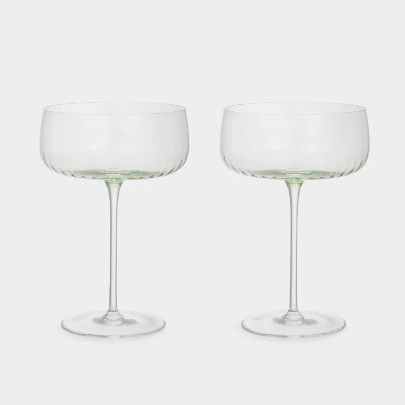 Champagne coupe glass, 380 ml, 2 pcs, crystal glass, green, Rofrano