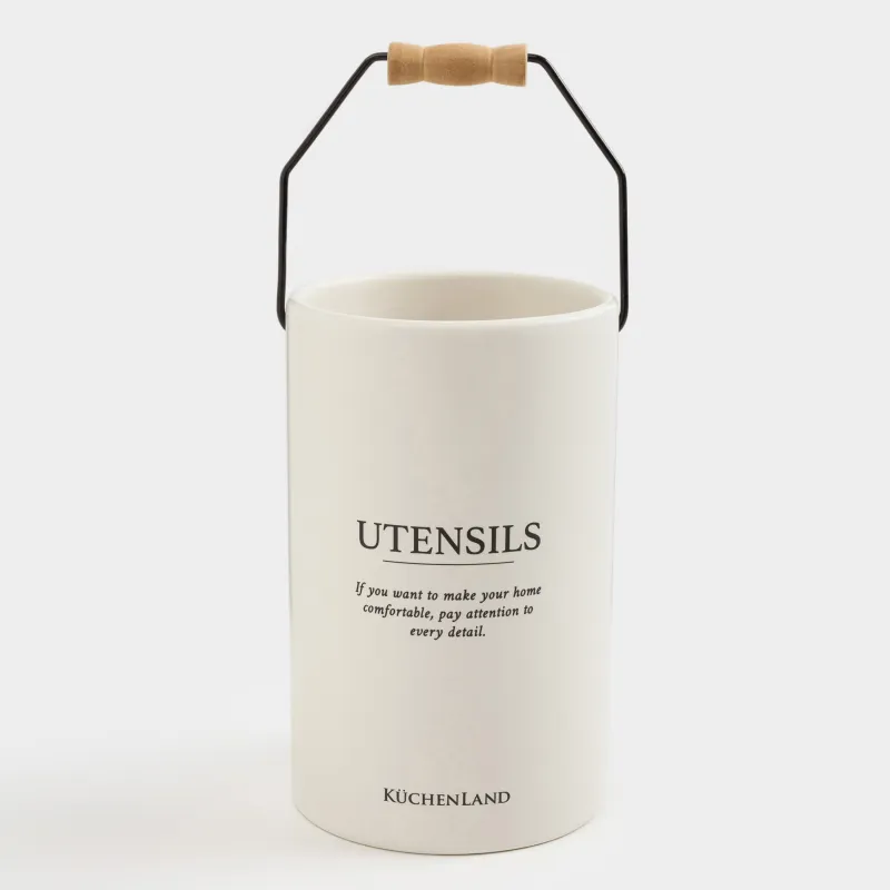 Kitchen accessories stand, 17 cm, with handle, ceramic / metal, milky, Course