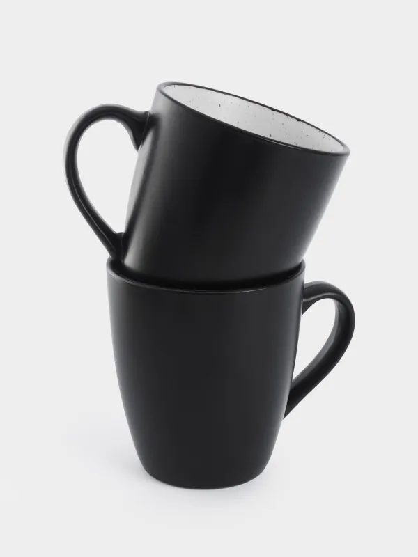 Mug, 350 ml, 2 pcs, ceramics, black and white, speckled, Isernia, image-0