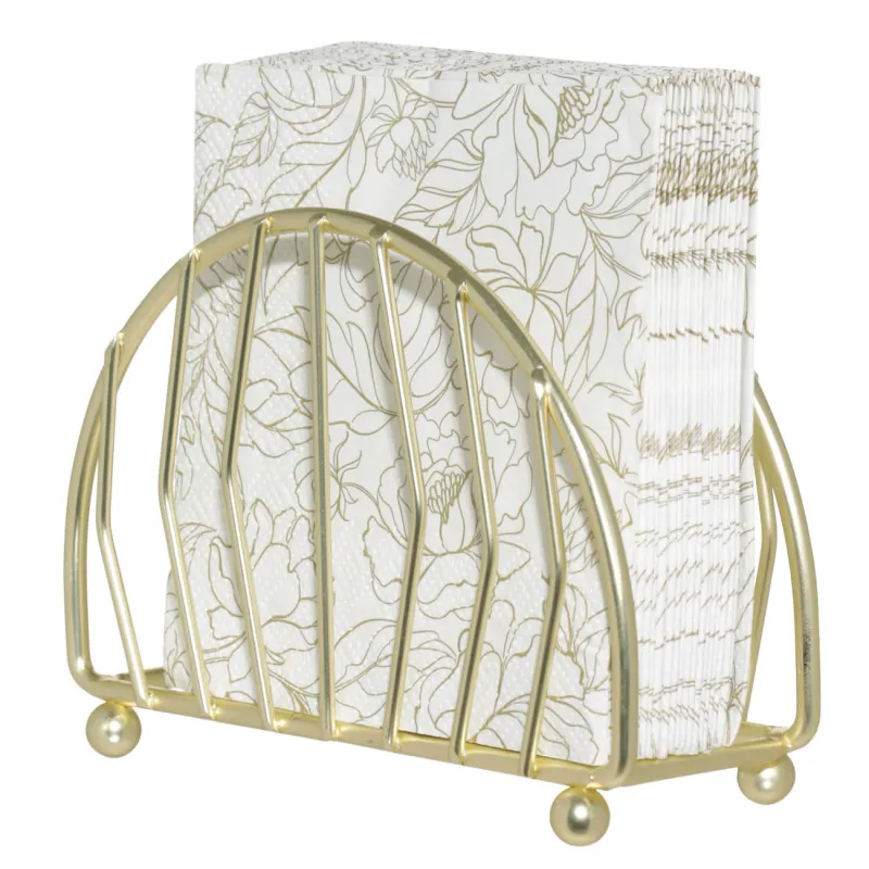 Napkin holder, 13 cm, metal, golden, semicircle, Twist gold, image-2