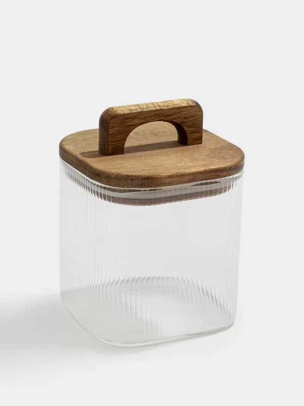 Bulk products jar, 650 ml, glass R / wood, square, Ravi wood, image-1