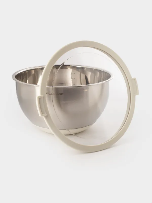 Bowl, 3/4, 5 l, 2 pcs, with lid, anti-slip bottom, steel / plastic, beige, Terra new, image-4