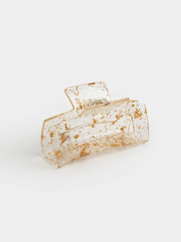 Hair clip, 10 cm, plastic / metal, gold, Crab, Glam, image-0