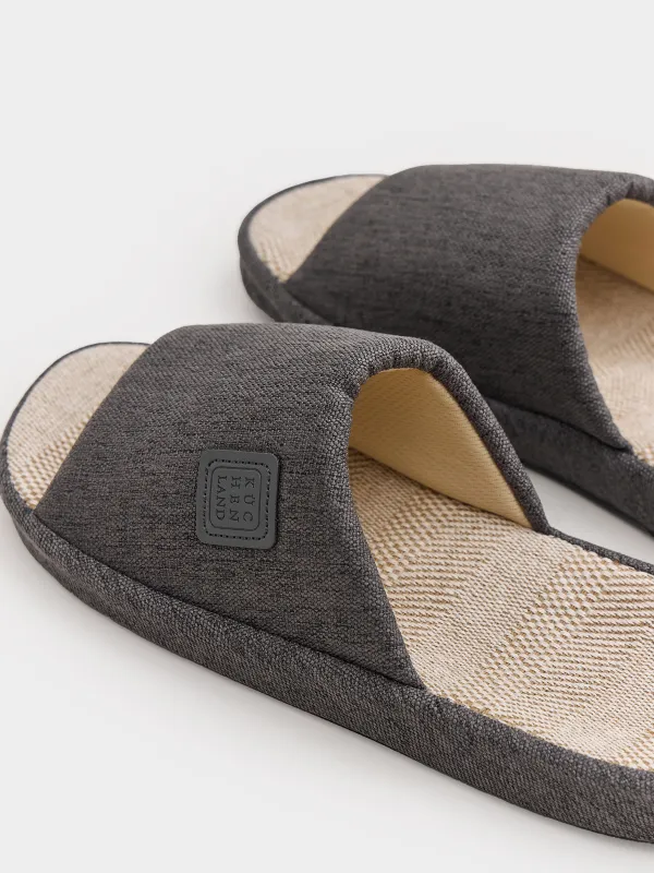 Men's slippers, homewear, size 42-43, polyester, dark gray, Serious, image-2