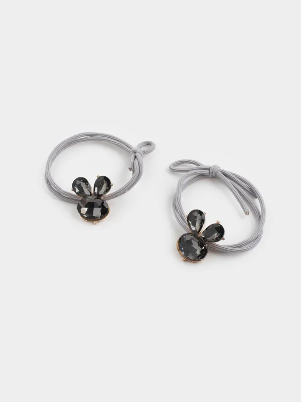 Elastic hair band, 4 cm, 2 pcs, polyester / plastic, black, Bunnies, Gracile, image-1