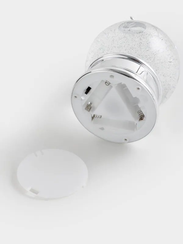 Snow lantern, 21 cm, illuminated, plastic, silver, Horse on a ball, Silver style, image-3