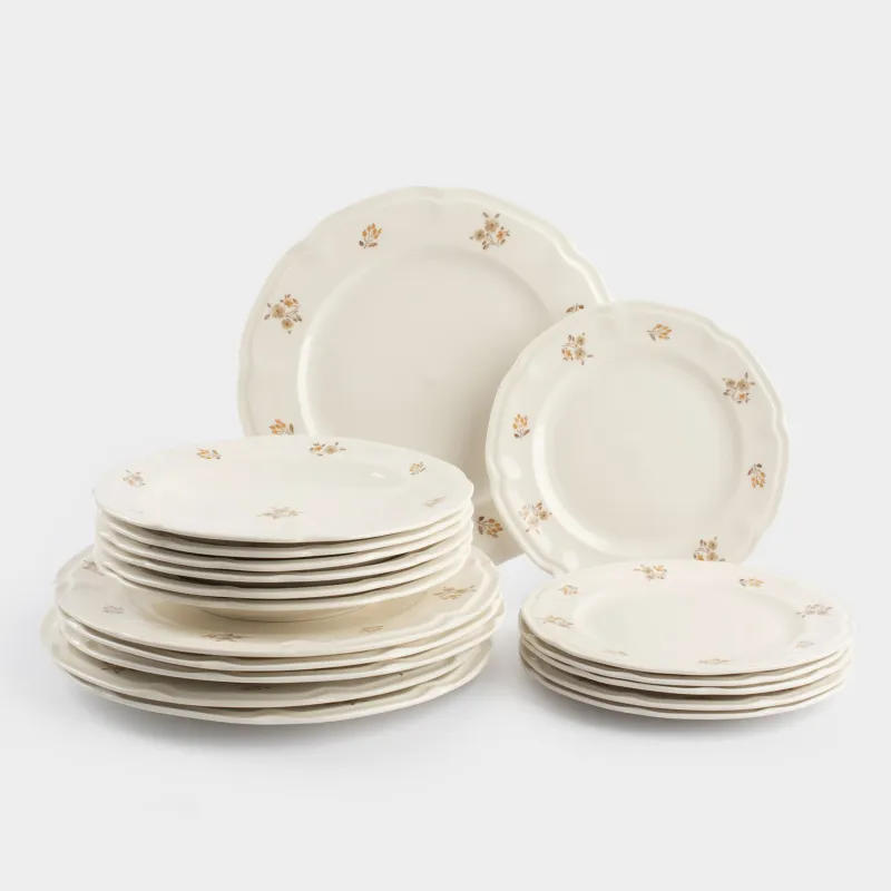 Dinner set, 6 persons, 18 items, porcelain N, white, Vintage flowers, La flore