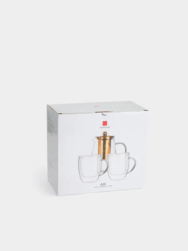 Tea set, 2 persons, 3 items, B glass / steel, golden, Air, image-6