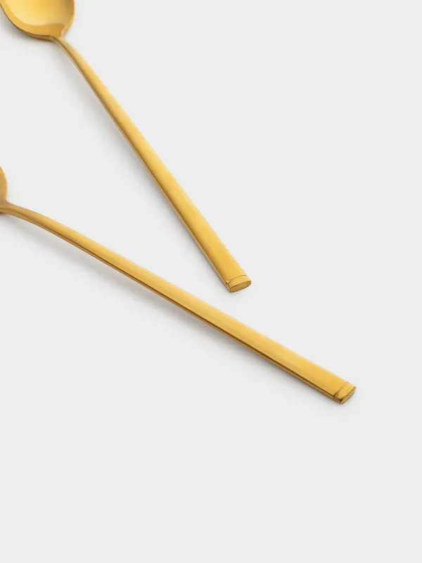 Tea spoon, 2 pcs, long handle, steel, gold, Madrid, image-5